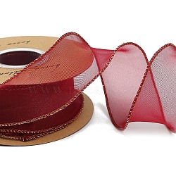 Polyester Organza Ribbon, for Gift Wrapping, Bow Tie Making, Flat, Dark Red, 1-5/8 inch(40mm), about 9.84 Yards(9m)/Roll(PAAG-PW0001-007-14)