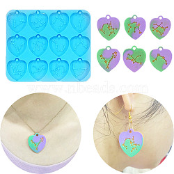 12 Constellations Heart Pendants Silicone Molds, Resin Casting Molds, for UV Resin, Epoxy Resin Jewelry Making, Cyan, 89x105x4.5mm, Hole: 2.5mm, Inner Diameter: 25x28mm(DIY-G072-01)