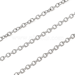 Non-Tarnish 304 Stainless Steel Cable Chains, Soldered, Oval, Stainless Steel Color,1.5x1.1x0.3mm(X-CHS-Q001-09-100m)