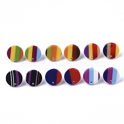 Cellulose Acetate(Resin) Stud Earring Findings, with 316 Surgical Stainless Steel Pin, Plat Round, Mixed Color, 13x2.5mm, Hole: 1.4mm, Pin: 0.6mm(KY-R022-019)