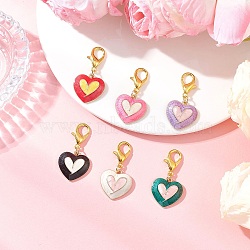 6Pcs Alloy Enamel Heart Pendant Decorations, Lobster Clasp Charms, for Keychain, Purse, Backpack Ornament, Mixed Color, 34mm(HJEW-JM04234)