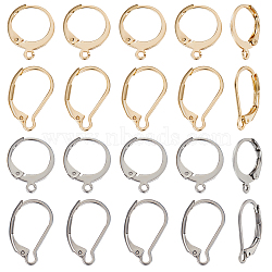 80Pcs 4 Style 304 Stainless Steel Leverback Earring Findings, with Loop, Real 24K Gold Plated & Stainless Steel Color, 14.5~16.5x10~12.5x2mm, Hole: 1~1.2mm, 20Pcs/style(STAS-BBC0003-77)