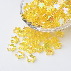 Eco-Friendly Transparent Acrylic Beads, Star, Yellow, AB Color, about 10mm in diameter, 4mm thick, hole:1.5mm(X-PL556-2)