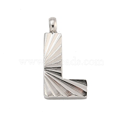 304 Stainless Steel Charms, Handmade Engrave Figure, Full Polished, Stainless Steel Color, Letter L, 14x7x2mm, Hole: 1.8mm(STAS-G345-01P-L)