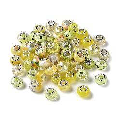Resin European Beads, with Platinum Plated Brass Core, Rondelle, Yellow, 13.5x9mm, Hole: 5mm(RESI-G080-01E)