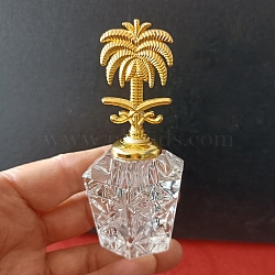 Transparent Glass Perfume Bottles, Refillable Essential Oil Bottles, with Golden Tone Alloy Cover, Coconut Tree, 9x4cm(PW-WGC3E24-02)