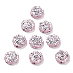 Opaque Acrylic Beads, Metal Enlaced, Rose, Flamingo, 13.5x14x4.5~5mm, Hole: 1.6mm, about 950pcs/500g(OACR-G016-09F)