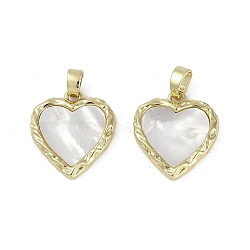 Brass Pave Natural Shell Pendants, Heart Charms with Snap on Bails, Real 18K Gold Plated & Gunmetal, 17x15x2.5mm, Hole: 4.5x2.5mm(KK-Z078-29G)