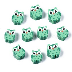 Handmade Polymer Clay Beads, Owl, Medium Aquamarine, 9~10.5x8~10x4~5mm, Hole: 1.6mm(CLAY-N011-012F)