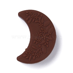 Silicone Focal Beads, Moon with Flower Print, Saddle Brown, 25x18x8mm, Hole: 2mm(SIL-S005-03B)