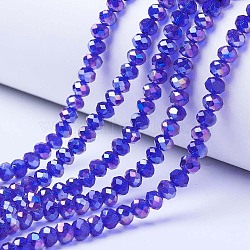 Electroplate Glass Beads Strands, AB Color Plated, Faceted, Rondelle, Blue, 2.3~2.7x2mm, Hole: 0.4mm, about 150~155pcs/strand, 32~33cm(EGLA-A034-T1mm-B15)