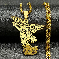 304 Stainless Steel Archangel Saint Michael Pendant Necklaces, Golden, 23.50 inch(59.7cm)(NJEW-K283-10G)