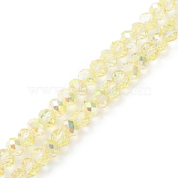 Electroplate Transparent Glass Beads Strands, AB Color Plated, Faceted, Rondelle, Yellow, 5.5x4mm, Hole: 1mm, about 100pcs/strand, 17.01''(43.2cm)(EGLA-K015-07E)