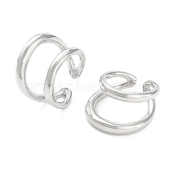 Brass Double Line Open Cuff Rings for Women, Platinum, Inner Diameter: 17mm(RJEW-D016-06P)