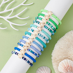 12Pcs 12 Color Polymer Clay Heishi Surfer Stretch Bracelets Set, Dyed Synthetic Turquoise Sea Turtle Stackable Bracelets, Mixed Color, Inner Diameter: 2~2-1/8 inch(5~5.25cm), 1Pc/color(BJEW-JB09731)