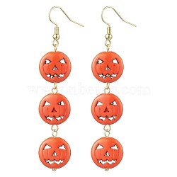 Dyed Synthetic Turquoise Pendants Earrings, Pumpkin, for Halloween, Golden, 75x15mm(EJEW-TA00419)