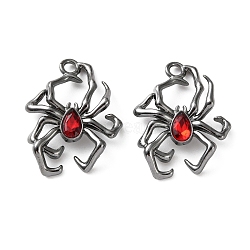 Alloy & Ruby Rhinestone Pendants, Gunmetal, Spider Charms, 21.5x17x3.5mm, Hole: 1.8mm(FIND-G118-07B-02)