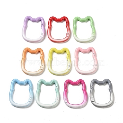 Spray Painted Alloy Spring Gate Rings, Gradient Color Cat Shape, Mixed Color, 35x28x4mm(FIND-M008-02)
