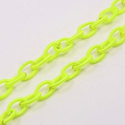 Handmade Nylon Cable Chains Loop, Oval, Green Yellow, 8~9x11~13x2mm, about 85cm/strand, 33.5 inch(X-EC-A001-26)