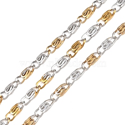 Two Tone 304 Stainless Steel Lumachina Chains, Ion Plating(IP), Unwelded, with Spool, Golden & Stainless Steel Color, 6x2x1mm(CHS-P028-02A)