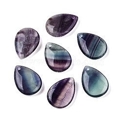 Grade A Natural Colorful Fluorite Pendants, Teardrop Charms, 25x18x6mm, Hole: 1.6mm(G-T138-179)