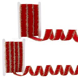 WADORN 10 Yards 2 Styles Red Velvet Ribbon, with Polyester Back Side, with Cardboard Display Card, Gold, 25~40mm, 5 yards/style(OCOR-WR0001-38A)