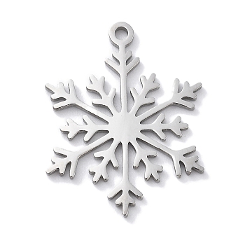 Christmas Theme Anti-Tarnish 304 Stainless Steel Pendants, Laser Cut, Stainless Steel Color, Snowflake, 23x17.5x1mm, Hole: 1.5mm