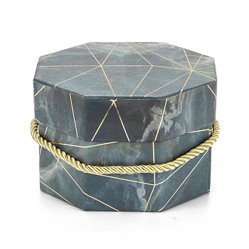 Valentine's Day Marble Texture Pattern Paper Gift Boxes, with Rope Handles, for Gift Packaging, Octagon, Dark Slate Blue, 12.2x11.4x7.5cm