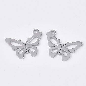 201 Stainless Steel Pendants, Smooth Surface, Butterfly, Stainless Steel Color, 13x17x1mm, Hole: 1.5mm