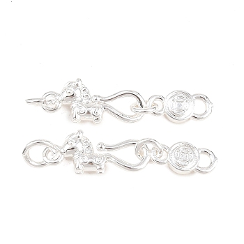 Brass S-Hook Clasps, Horse Shape, Silver, 25x6.5x3.5mm, Hole: 3mm and 1.4mm