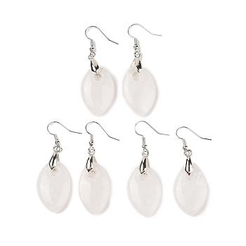 Natural Quartz Crystal Dangle Earrings, with Rack Plating Brass Earring Hooks, Lead Free & Cadmium Free, Leaf, 50x18mm