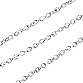 Non-Tarnish 304 Stainless Steel Cable Chains, Soldered, Oval, Stainless Steel Color,1.5x1.1x0.3mm