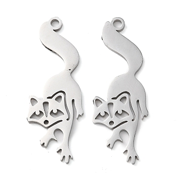 304 Stainless Steel Pendants, Fox Charms, Stainless Steel Color, 41x19.5x1.5mm, Hole: 2mm