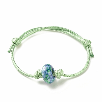 Natural Ocean White Jade(Dyed) Rondelle Beaded Cord Bracelet, Gemstone Adjustable Bracelet for Women, Yellow Green, Inner Diameter: 1-3/4~3-1/8 inch(4.3~7.9cm)