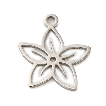 Non-Tarnish 304 Stainless Steel Charms, Laser Cut, Stainless Steel Color, Flower, 14.5x13.5x1mm, Hole: 1mm