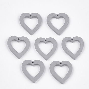Painted Poplar Wood Pendants, Heart, Light Grey, 25x23x3mm, Hole: 1.5mm