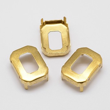 Rectangle Brass Sew on Prong Settings, Claw Settings for Pointed Back Rhinestone, Open Back Settings, Golden, 18x13x0.4mm, Fit for 13x18mm cabochons