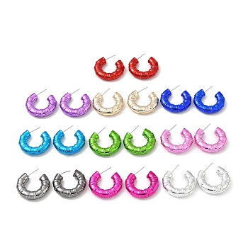 Bamboo Ring Acrylic Stud Earrings, Half Hoop Earrings with 316 Surgical Stainless Steel Pins, Mixed Color, 29x6.5mm