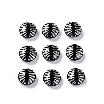 Plating Opaque Acrylic Beads, Metal Enlaced, Flat Round, Black, 12.5x5.5mm, Hole: 1.5mm, about 1070pcs/500g