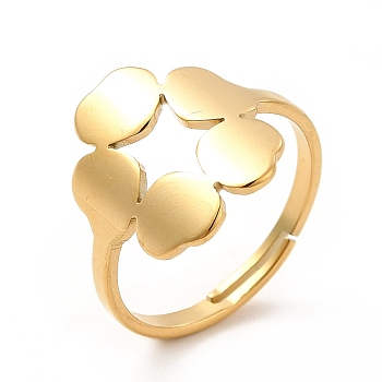 Ion Plating(IP) 201 Stainless Steel Flower Adjustable Ring for Women, Real 18K Gold Plated, US Size 6 1/2(16.9mm)