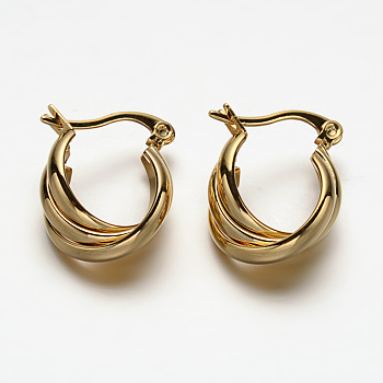 Oval 304 Stainless Steel Triple Hoop Earrings, Hypoallergenic Earrings, Golden, 19x15x8mm, Pin: 1x0.5mm
