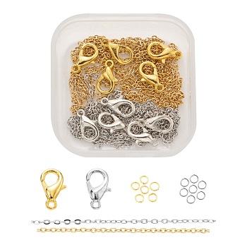 DIY 1.8m 2 Colors Oval Vacuum Plated 304 Stainless Steel Cable Chains Necklace Making Kits, 30Pcs Jump Rings and 10Pcs Zinc Alloy Lobster Claw Clasps, Mixed Color, Links: 1.5x1.3x0.3mm, 2 colors, 0.9m/color