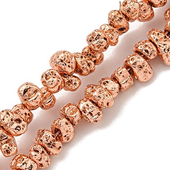 Electroplated Natural Lava Rock Beads Strands, Chip, Rose Gold Plated, 2~3x4~7x3~4mm, Hole: 1mm, about 136~141pcs/strand, 14.80~15.28''(37.6~38.8cm)