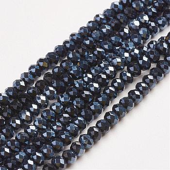 Electroplate Glass Beads Strands, Faceted, Rondelle, Black Plated, 3x2mm, Hole: 1mm, about 165~169pcs/strand, 15~16 inch(38~40cm)