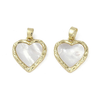 Brass Pave Natural Shell Pendants, Heart Charms with Snap on Bails, Real 18K Gold Plated & Gunmetal, 17x15x2.5mm, Hole: 4.5x2.5mm