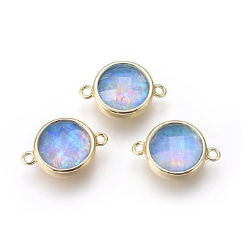 Sythetic Opal Links connectors, with Brass Findings, Flat Round, Golden, Cornflower Blue, 17.5x12x5.5~6mm, Hole: 1.5mm