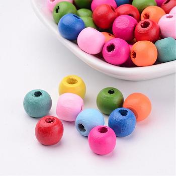 Dyed Natural Wood Beads, Round, Mixed Color, 10x9mm, Hole: 3mm