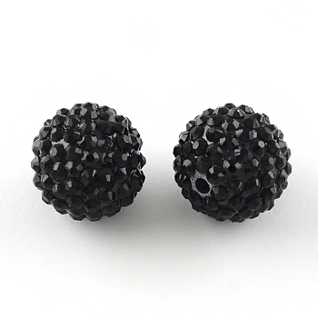 Resin Rhinestone Beads, with Acrylic Round Beads Inside, for Bubblegum Jewelry, Black, 20mm, Hole: 2~2.5mm