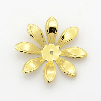 8-Petal Iron Flower Bead Caps, Golden, 29x2mm, Hole: 1mm