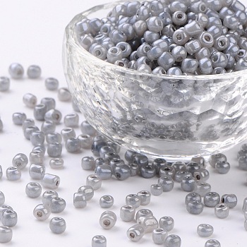 (Repacking Service Available) Glass Seed Beads, Ceylon, Round, Dark Gray, 6/0, 4mm, Hole: 1.5mm, about 12g/bag